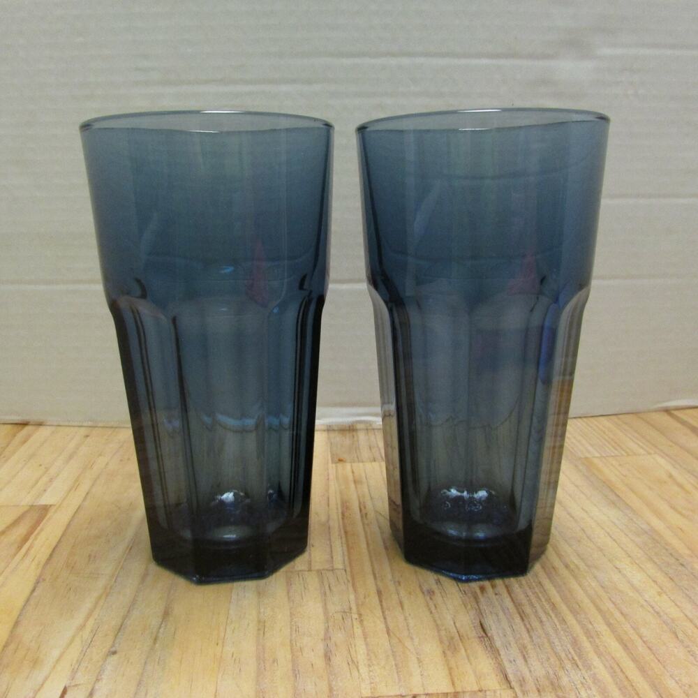 Two 6 1/4” Libbey Duratuff Gibaltrar Dusky Blue Ice Tea Glass Cooler Tumblers